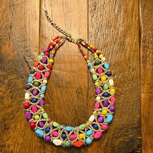 Kaymen Multicolor Gold Tone, Bead & Stone Statement Necklace